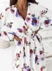 Casual Dresses 2023 Spring Summer Floral Print Maxi Dress Fashion Sexy V Neck Long Sleeve High Waist Belt Holiday Party Daily Wear