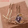 Hair Clips Charm Enamel Clip Peacock Feather Hairpin Wedding Accessories Crystal Sticks For Noble Women Fork Jewelry