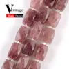 Crystal Natural Faceted Strawberry Quartzs Cuboid Gem Stone Spacer Pärlor för smycken som tillverkar DIY -armband Halsband 11*15mm 21st 15 "