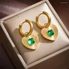 Necklace Earrings Set 316L Stainless Steel Retro Emerald Zircon Pendant Temperament Women's Jewelry