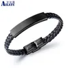 Bracelets Ailatu 10pcs/lot Custom Name Leather Bracelets for Men's Gift Sstainless Steel Black Charm Handmade Braided Leather Jewelry