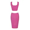 Tweedelige jurk vrouwen zomer sexy mouwloze rose rode mini bodycon verbinage set beroemde ontwerper mode avondfeest dames 230520