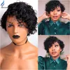 Alicrown Pixie Cut Wigs Curly Spets Front Human Hair Brasilian Stängning Wig Short Bob Non-Remy Middle Ration