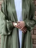 Vêtements ethniques Ramadan Eid Mode Kimono Robe Musulmane Soie Lisse Élégante Couleur Unie Longue Musulmane Abayas Femmes Modeste Robe 230520