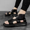 Sandals Summer Man High Quality Leather Casual Shoe Mens Breathable Beach Air Cushion Outdoor Slippers Black Sneakers Thick Sole