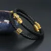 Bangle Ailatu 5 Sets Fashion Men Jewelry Black Braided Leather Double Cool Skull Bracelets Stainless Steel Men's Bracelet