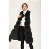 Gilets pour femmes gilet noir vraie fourrure pour femmes veste de haute qualité chaude en hiver avec poche latérale et coutures en cuir