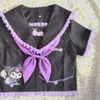 Tvådelt klänning original kuromi handgjorda jk enhetliga y2k student mjuk tjej kostym kawaii lilota stil lapel svart mångsidig topp med båge för flickor 230520