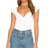 Women's Tanks Women Sexy Backless Short Sleeve Tops Solid Deep V Neck Slim Fit Basic T-Shirts 2023 Summer Fashion Tight Blouse Streetwear