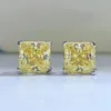 Серьги -грибы с высоким углеродным бриллиантом ярко -желтый простой квадрат принцессы 6 6 м. Разрежение 925 женщин