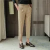 Ternos masculinos de estilo britânico Men Nápoles Casual Dress Pant Belt Design Slim Troushers Office Office Social Wedding Fester Pants Homme