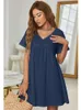 Feestjurken Zomer vrouwen Sundress Fashion V Nek Marineblauw Wit Loose Casual Mini Dress A-Line Vestidos Katoen Strand met korte mouwen