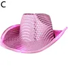 Szerokie brzegowe czapki białe kapelusz cowgirl różowa cekinowa gwiazda filcowa linka do ubierania się i grania Fit większość dziewcząt kobiet Elob22