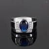 Bagues en grappe DIWENFU véritable bague en saphir en argent Sterling 925 pour hommes Fine topaze bleue ouverte fête de pierres précieuses Bizuteria