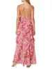 Vestidos casuais Mulheres Flores 3D Vestido Halter Floral Fringed Y2K Sleeseless Open Back Tassels Beach Wear Tulle Cami