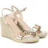 Diseñadores de verano sandalia mujer cuña zapatos Gold Marmont Logos Aitana Metallic Leather Alpargatas Sandalias Cuñas clafskin cuero y correa de tobillo con caja 35-43