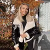 جلود نسائية Ardm Fashion Pan Collar Black Patchwork Szipper Teddy Coat Faux Fur Street Style Bu Jackets for Women 2023