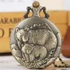 Bronze Polar Bears Display Quartz Fob Pocket Watch Vintage Pendant Necklace Chain Retro Clock Gifts Kids Men Women254P