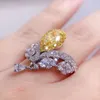 Artificial Diamond Trendy Coronation of Love Crown Ring Luxurious and Brilliant Precision Yellow Diamond Live Ring