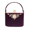 Evening Bags 2023 Gold Crystal Flowers Velvet Clutch Bag Party Shoulder Handbag Women Flower Wedding Bride