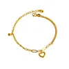 Bangle 18k Real Gold Lucky Bell Shaped Heart Love Form Armband för kvinnor Brud Bröllopsengagemang Utsökta smycken gåvor