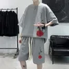 Erkek Terzini Kore Moda Sokak Giyim Hip Hop Rock Kısa Kısa Takım Gül Çiçek Tshirts Şort 2 Parça Set Yaz Takip Kıyafetleri Erkekler 230520