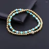 Strand Fashion 4mm Pierre Naturelle Bleu Turquoise Perlé CZ Pavé Boule Charme Bracelet Élastique Pour Femmes Hommes Bijoux Cadeau