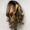 13x4 kant voorkant menselijk haarpruiken 130% ombre blond hoogtepunt bodygolf pruik geplukt Remy Braziliaanse bleekknopen gleden