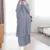 Etnische kleding Moslimset Jilbab Abaya Dubai Kleding Islamitische dames grote zoomjurk Casual vaste kleurgewaad traditionele festivalkleding 230520