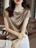 Dames t -shirt zijde dunne dunne korte mouw tees Koreaanse stijl slip vrouw zomerkleding elegant zwart bruin tops solide losse casual 4xl 230520