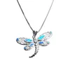 Collane a ciondolo simpatico animale dragonfly blu collana in pietra opale catena di colori d'argento vintage per donne gioielli da sposa