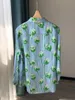 Kvinnors blusar kvinnor gröna tulpan jacquard skjorta färsk 2023 höst mode kemise silkes ficka avslag krage kvinnlig singel breasted