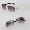 Ny modell Lyxglasögon Moissanite Diamond Set Rimles Solglasögon för män Kvinnor Original Vit inuti Black Buffalo Horn Rimes Diamond Cut Lens Sun Glasses Storlek 58