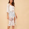 Chemisiers pour femmes Chemises Sexy Femmes Plage Long Blouse Floral Sheer Lace Summer Cardigan Long Kimono Kaftan Blanc Dentelle Long Maxi Wrap Top 230520