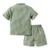衣料品セットde Peach 2023夏の男の子の女の子スーツ綿リネン半袖Tシャツショーツ子供