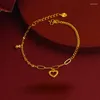 Brazalete de oro auténtico de 18k con forma de campana de la suerte, pulsera con forma de corazón y amor para mujer, novia, compromiso de boda, regalos de joyería exquisitos