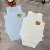 Zomer rompers voor babymerk pluche beer 100% katoenen mouwloze vest jumpsuits pasgeboren meisje jongenskleding 0-24m