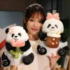 Jouet Panda en peluche créatif Panda Kawaii avec tasse à thé à bulles/bambou/fleur peluche poupée jouets pour enfants bébé Kawaii cadeaux