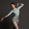 Scena zużycia koronkowa patchwork nagi back balet taniec bodysuit kobiety łacińskie topy tańczące sala balowa ny19 b52