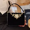 Evening Bags 2023 Gold Crystal Flowers Velvet Clutch Bag Party Shoulder Handbag Women Flower Wedding Bride