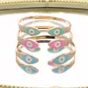 Bangle Rose gold metal color pink blue green enamel lucky evil eye open adjustsed wrist cuff bangle for women