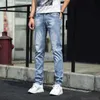 Mäns jeans 2023 Spring och Autumn New Men's Classic Fashion Trend Blue Elastic Jeans Men's Casual Comfort Högkvalitativ Small Foot Pants 36