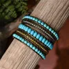 Tennisarmbänder Boho handgemachtes Armband Naturstein Vintage Leder 5 Wrap für Frauen und Geschenke