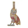 Halsband Hip Hop Micro Paled AAA+ Cubic Zirconia Iced Out Bling Nighthawk Owl Pendants Halsband för män Rapper smycken guld silver färg