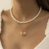 Pendant Necklaces Vintage Simulated Pearl Necklace For Women Party Gifts Simple Split Love Korean Fashion Sets 2023