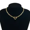 Collane con ciondolo Collana da donna Ciondolo a cuore piccolo Figaro Cuban Curb Chain Choker Gioielli in acciaio inossidabile dorato