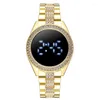 Relógios digitais LED de relógios de pulso para mulheres de luxo de ouro rosa aço inoxidável vestido de diamante de diamante