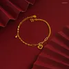 Bangle 18k Real Gold Lucky Bell Shaped Heart Love Form Armband för kvinnor Brud Bröllopsengagemang Utsökta smycken gåvor