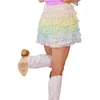 SKIRTS Feminino lantejous coloridas mini moda elástica cintura babados em camada bainha brilho de verão casual saia de patinador da linha