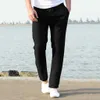 Calça de linho de algodão masculino de jeans masculino Men, loulfs homens solteiros, roupas elásticas da cintura elástica, calças de fitness respirável Pantalon Homme